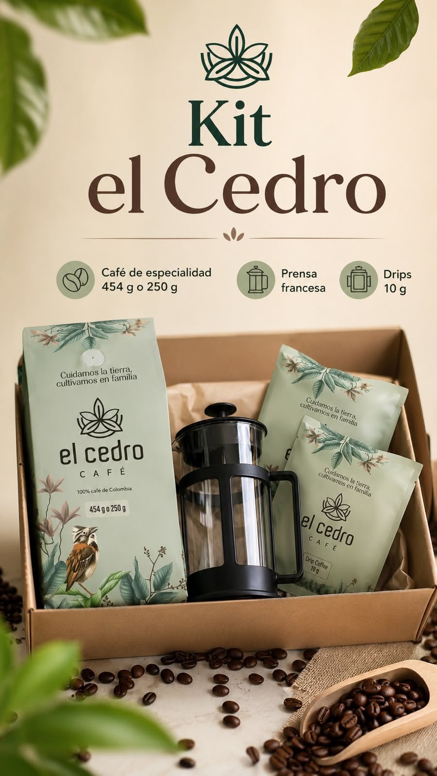Kit el Cedro: café de especialidad, prensa francesa y drips